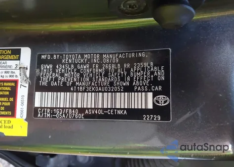 2010 Toyota Camry Le from USA, damaged, VIN 4T1BF3EK0AU032052